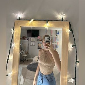 princess polly satin gold cross neck bustier top